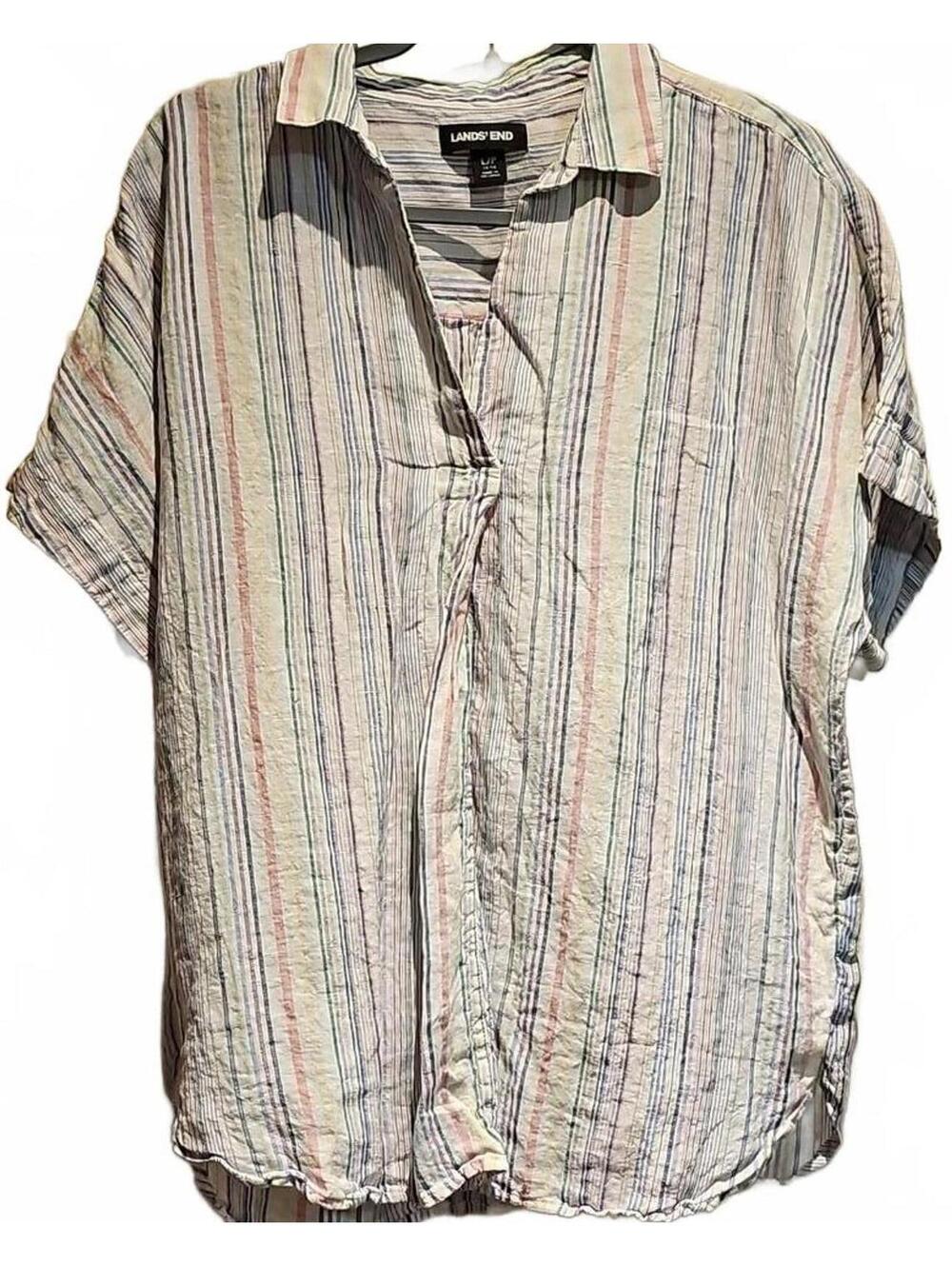 Lands' End linen multi color stripe v neck size Large Petite